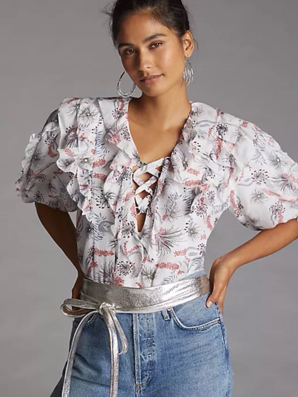 Anthropologie Magali Pascal wildflower ruffled Floral Peasant Blouse size 6-8 M